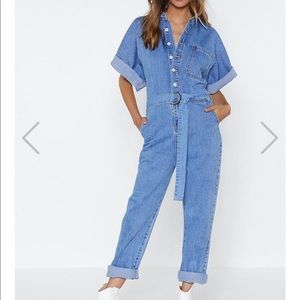 Denim jumpsuit with belt